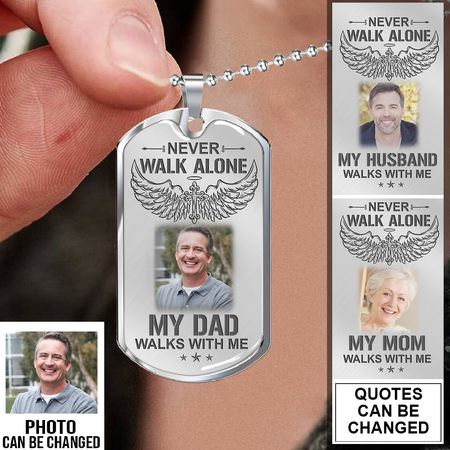 Never Walk Alone My Love Walks With Me, Personalized Photo Necklace